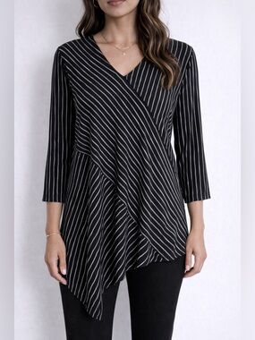 Chico’s Travelers Asymmetrical Tunic V-Neck Black XL Chico’s 3 Resortwear Office